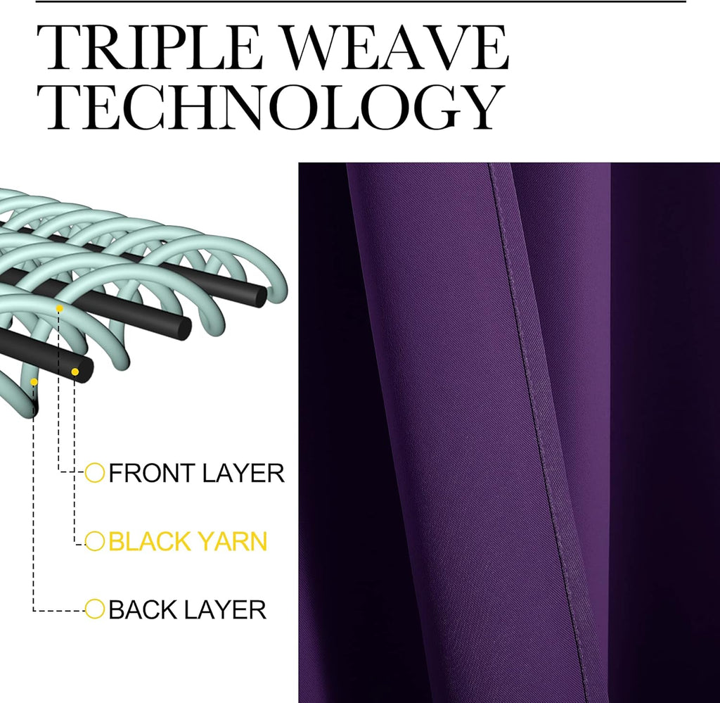 NICETOWN Blackout Curtain Panels - Thermal Insulated, Triple Weave Drapes | Set of 2, 34 x 84 Inches, Royal Purple