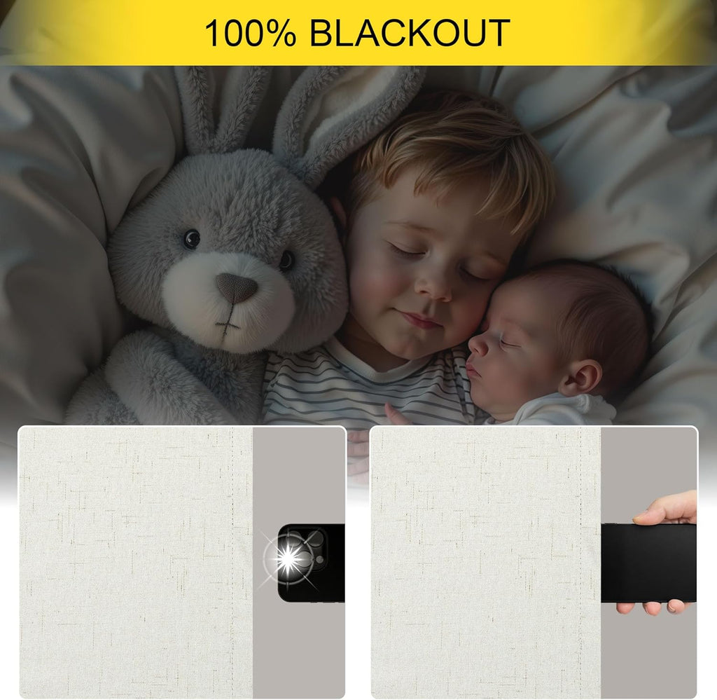 Skiennix 100% Blackout Curtains - 84-Inch Length, Thermal Insulated, Natural Cream | 2 Panels Set for Bedroom & Living Room