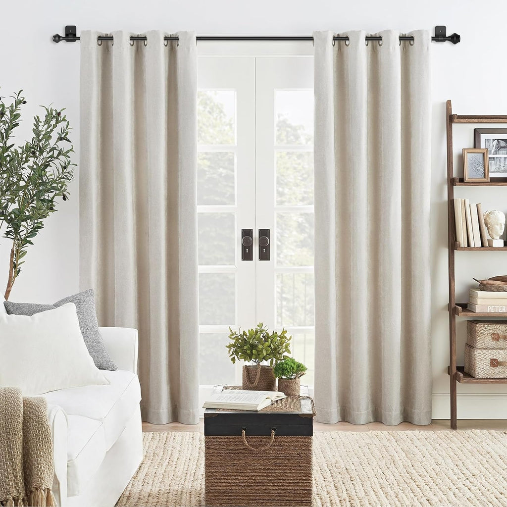 Skiennix Adjustable Curtain Rods - No Drilling, 36-48 Inch, Black Telescoping Design for Easy Installation