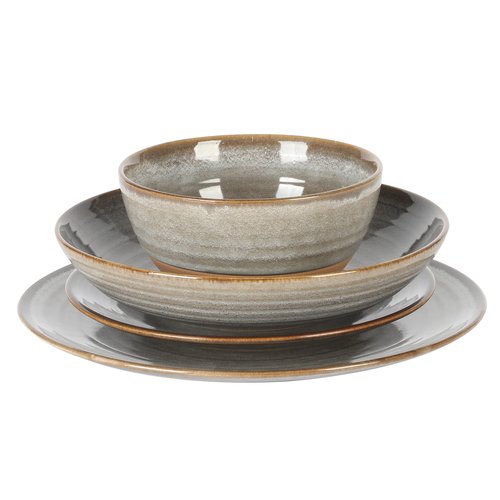 Gibson Elite Dreamweaver Double Bowl Terracotta Reactive Dinnerware Set - Grey, Service for 4 (16pcs)