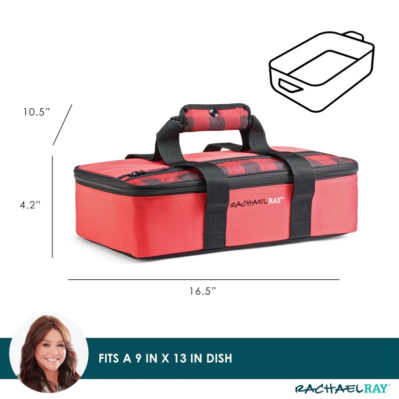 Rachael Ray Lasagna Lugger, Thermal Insulated Casserole Carrier for Hot or Cold Food, Lugger Tote for Potluck, Parties, Picnic, and Cookouts, Fits 9" x 13" Baking Dish, Buffalo Check