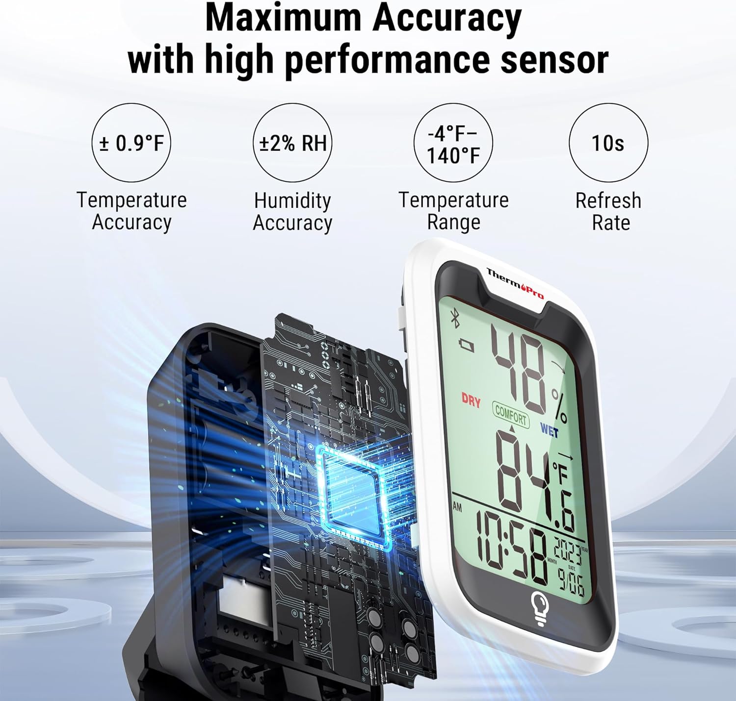 ThermoPro TP358 Bluetooth Thermometer - Smart Temperature & Humidity Sensor | 260Ft Range, Backlit Display
