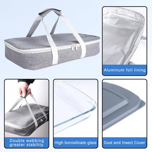 9x13 Glass Baking Dish With Lid | 3Qt Casserole Dish With Insulated Carrier Bag - Perfect For Potlucks