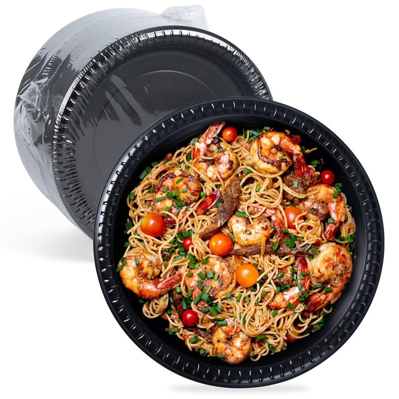 YANGRUI Plastic Plates Mineral Filled PP 10" - 150 Pack Shrink Wrap | Commercial Grade Black Shatter Resistant Trays | Reusable Dishwasher Microwave Safe BPA Free | Heavy Duty Bulk Party Plate