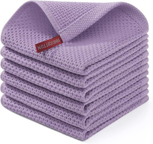 Homaxy Kitchen Dish Cloths - 100% Cotton Waffle Weave, Ultra Soft & Absorbent | 12x12 Inches, 6-Pack, Lavender