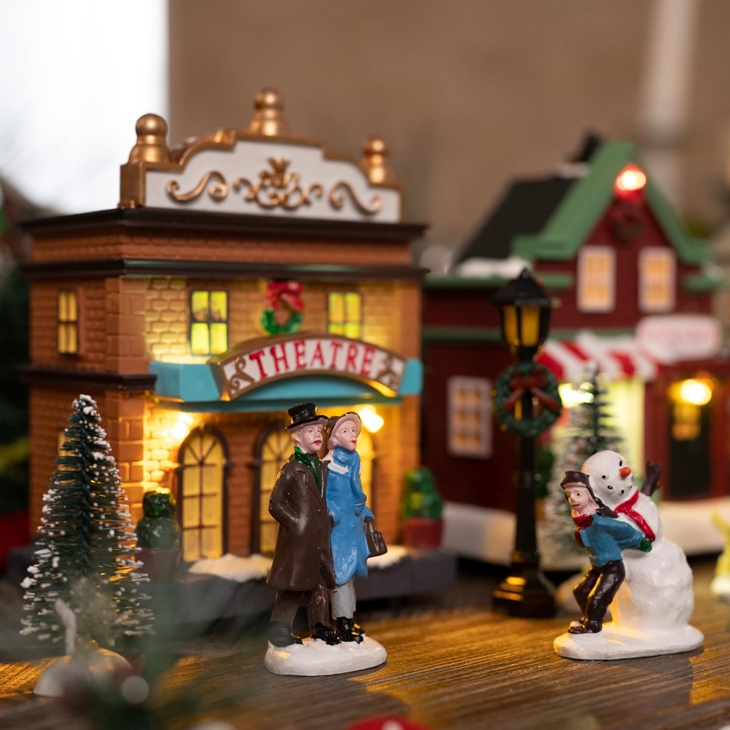 Valery Madelyn Pre-Lit Christmas Village Set - Battery Operated Holiday Figurines | 17-Piece Tabletop Decor