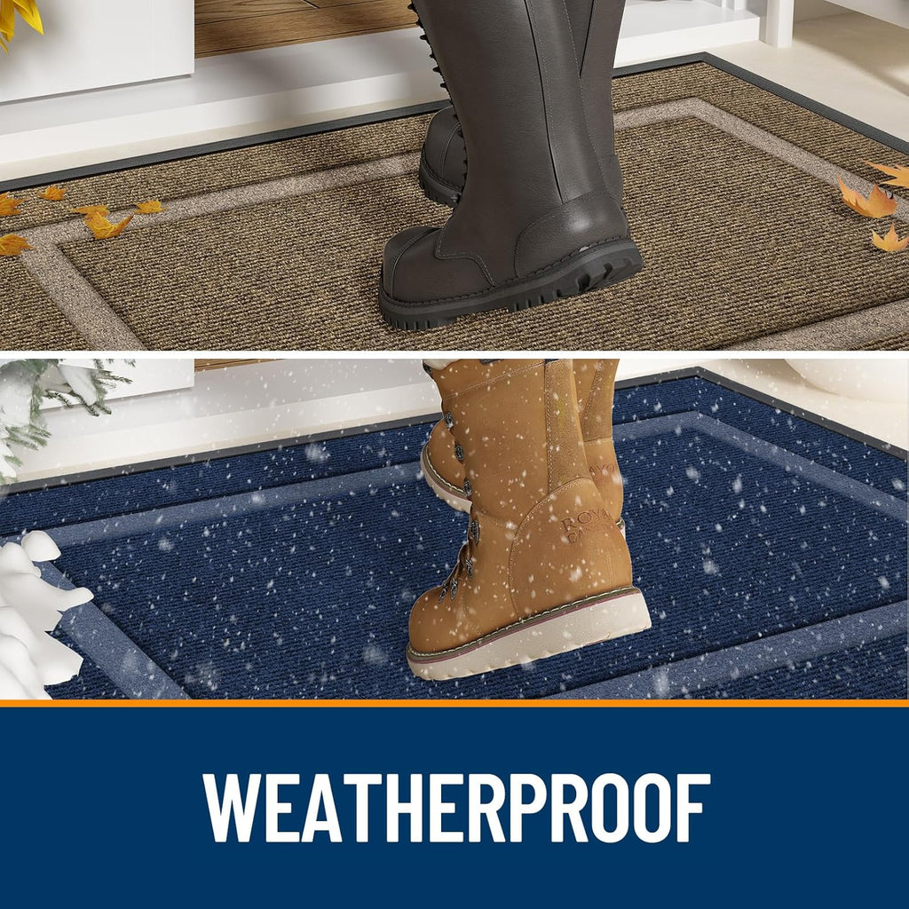 OLANLY Waterproof Front Door Mat - All-Season, Easy Clean Natural Rubber Doormat | 29.5x17, Ash Gray