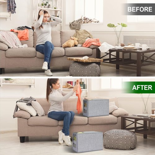 Homsorout Closet Storage Bins - Fabric Cubes with Window, 11-Inch Linen Organizer, 3-Pack Set