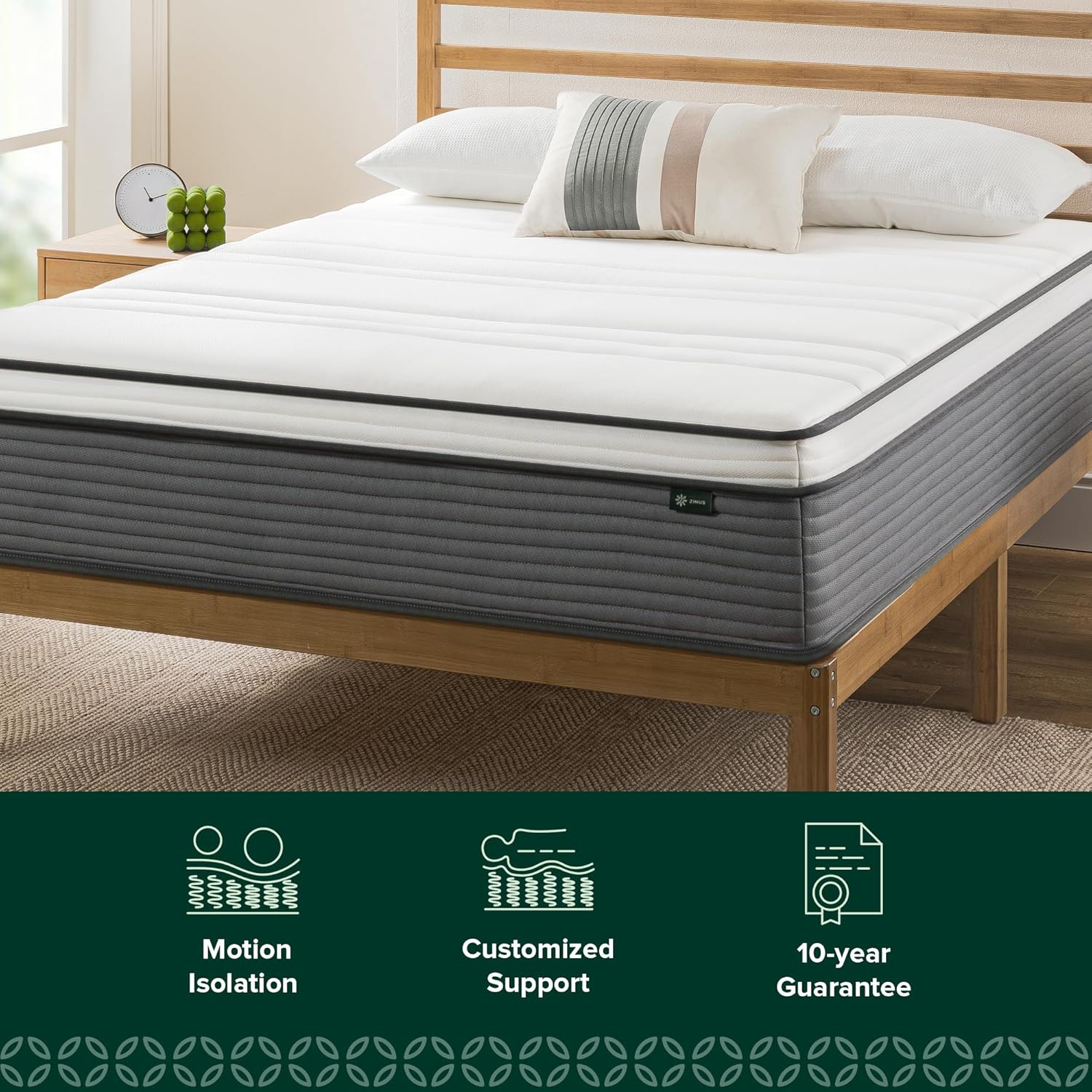 ZINUS 10 Inch True Support Hybrid Mattress - Queen Size | Fiberglass Free, Medium Feel, Motion Isolation