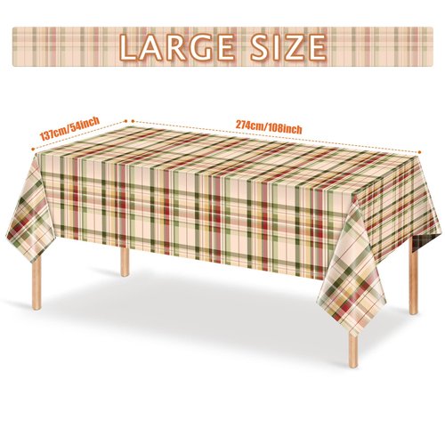 12Pack Fall Buffalo Checkered Plaid Table Covers, Plastic Give Thanks Buffalo Checkered Plaid Tablecloth Backdrop for Autumn Thanksgiving Birthday Baby Shower Friends Giving Party Supplies,54x108inch