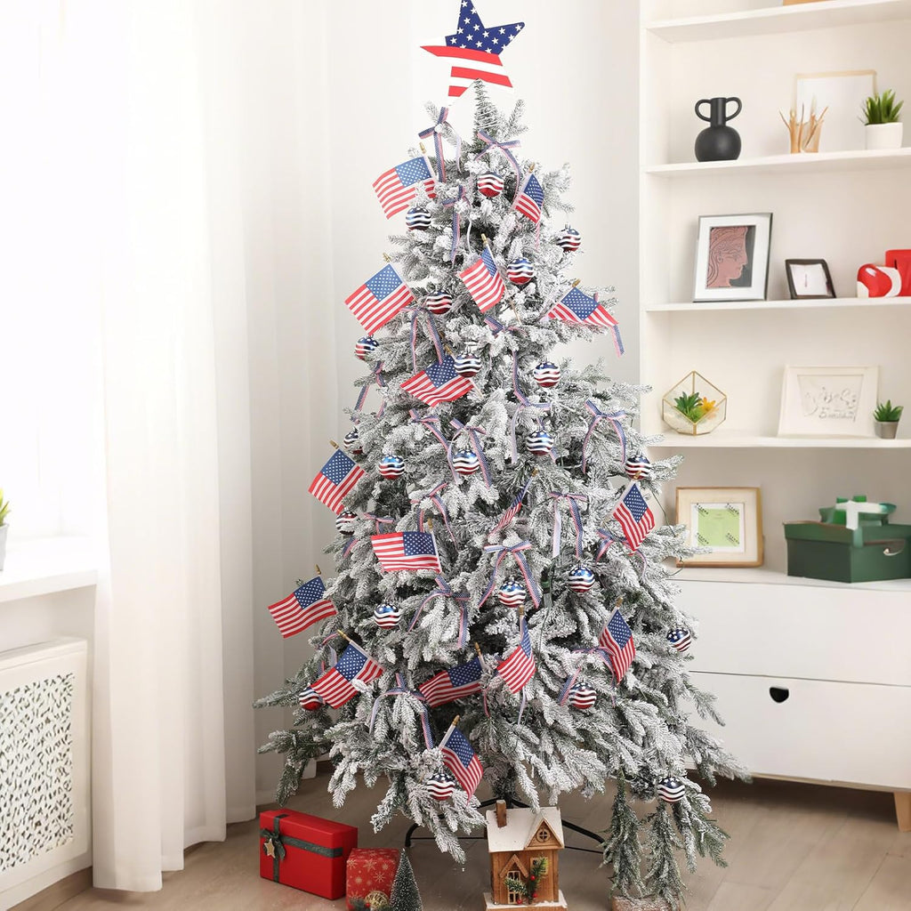Seematn 73 Pcs Patriotic Ornaments - 4th of July Tree Decorations with Flag Stars & Bows