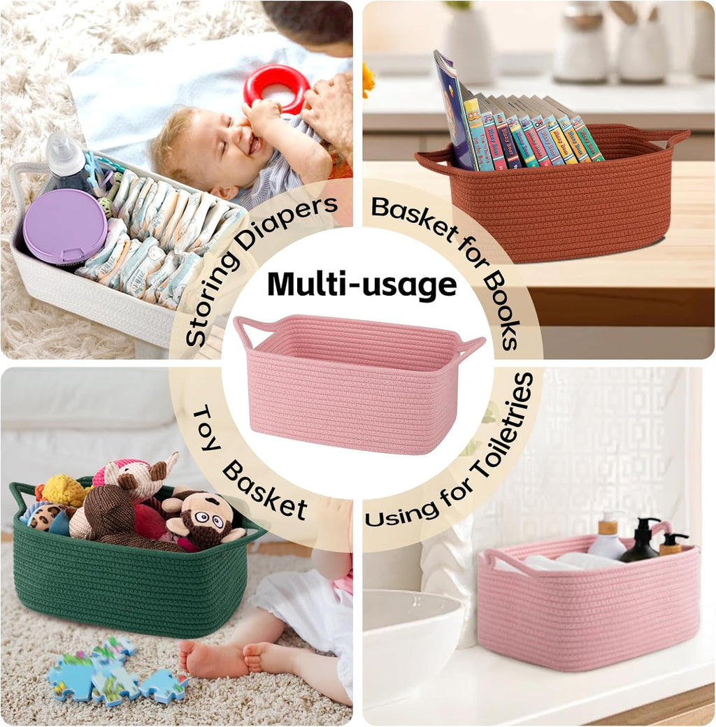 OIAHOMY Woven Storage Basket - Versatile Gift Basket with Handles for Baby Showers & Nursery - White