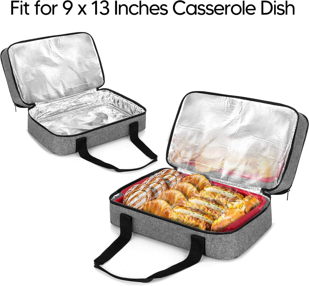Trunab Casserole Carrier - Insulated Thermal Tote Bag for Hot or Cold Food | Fits 9" x 13" Baking Dish, Grey