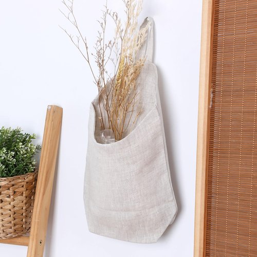 HSOFTIFY 100% Linen Hanging Storage Bags Baskets 2 Pcs, Small Wall Storage Bag for Kitchen, Bedroom, RV Camper Organizer, Sewing Room, Nursery Storage, Kids Room, Linen