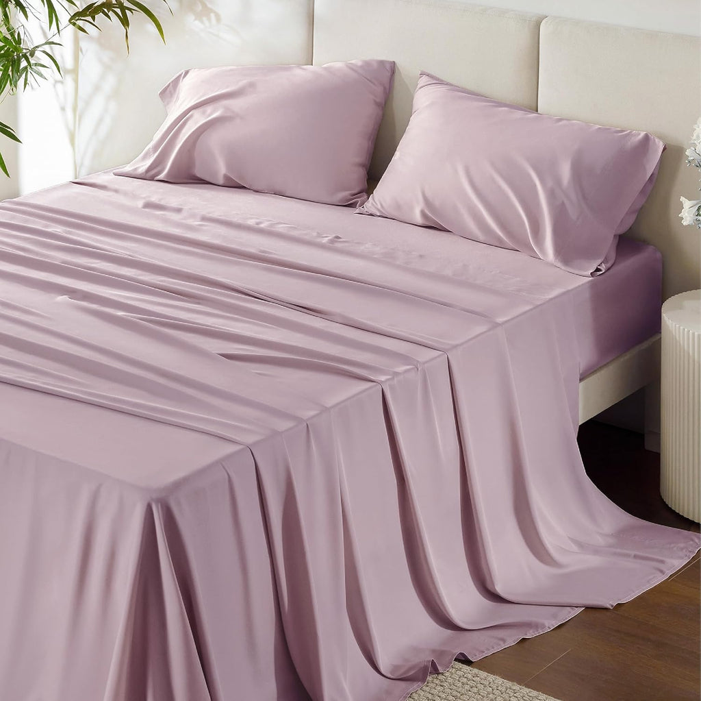 Bedsure Cooling Bed Sheets - Breathable Rayon from Bamboo, Deep Pocket Up to 16 Inches, Lavender