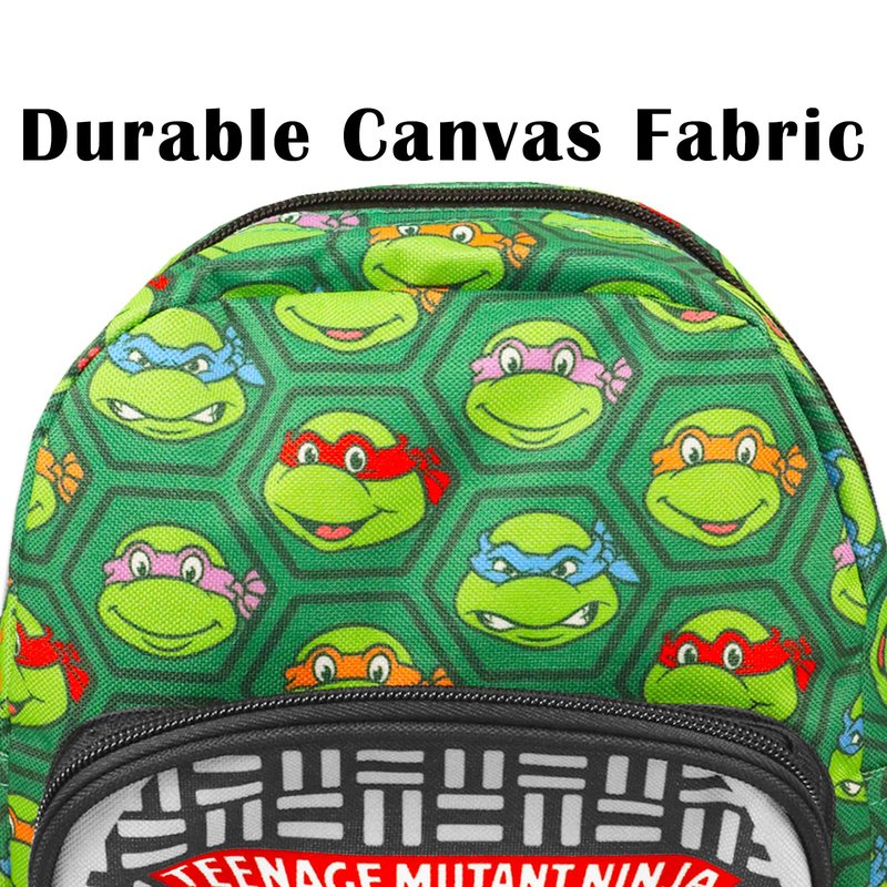 Teenage Mutant Ninja Turtles Mini Backpack - 10" Iconic Woven Small Backpack with Front Pocket and Bookmark Bundle | Adjusts to Fit Kids, Toddlers, Teens, Adults, Boys