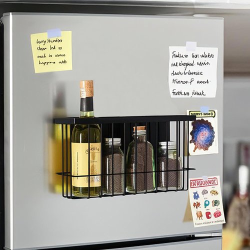 2 Pack Magnetic Basket, Magnetic Dryer Ball Holder for Laundry Room Dryer Ball Organization with 4 Caddy Adhesive Stickers, Cabinet Door Organizer for Kitchen Wrap Food Bag Tin Foil Storage, Black