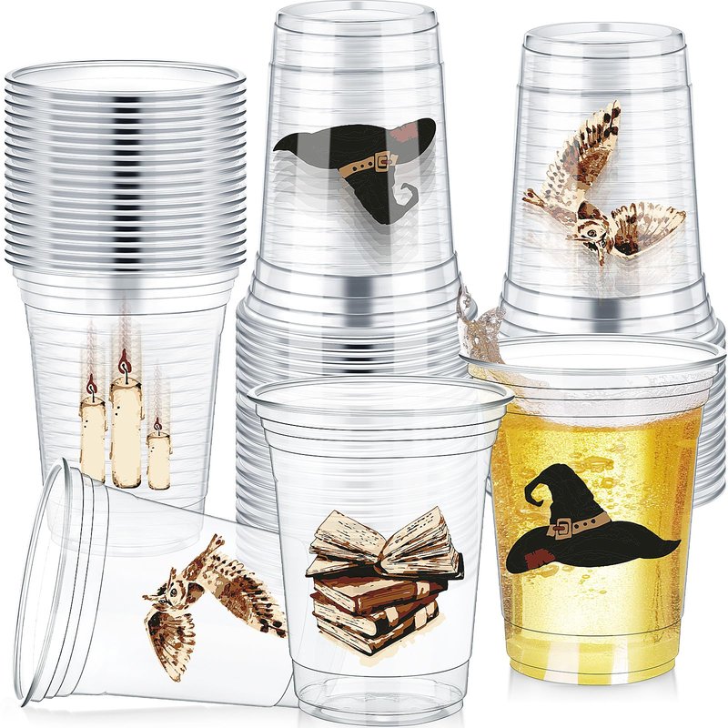 Teenyyou 48 Pcs 12 oz Magical Wizard Plastic Cups Bulk Clear Disposable Plastic Cups for Halloween Birthday Party Supplies