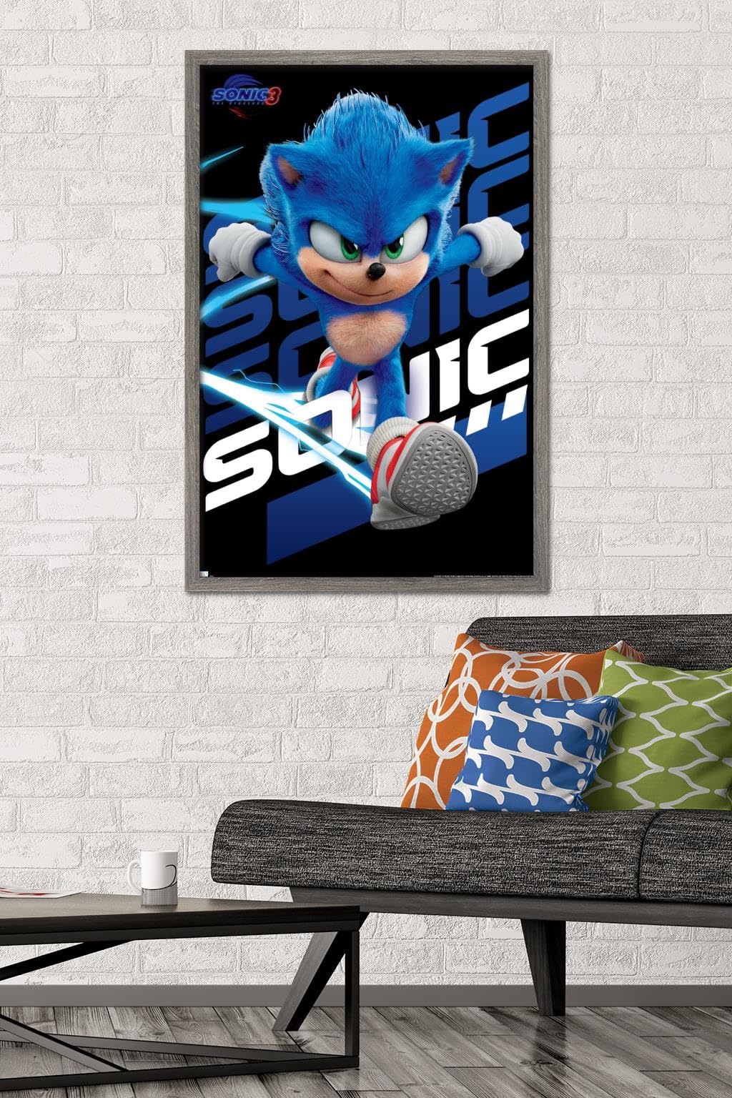 Sonic The Hedgehog 3 - Sonic Wall Poster, 34L" x 22.4W", Barnwood Framed Version