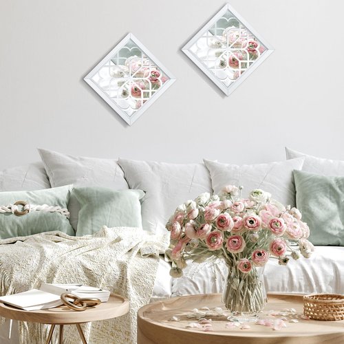 Tatuo 4 Pcs Mirrors Square Wall Mirror, Gorgeous Rustic Farmhouse Accent Mirror, Rustic for Bathroom Renovation Bedrooms Living Rooms, 12 x 12 Inch(Pure White)