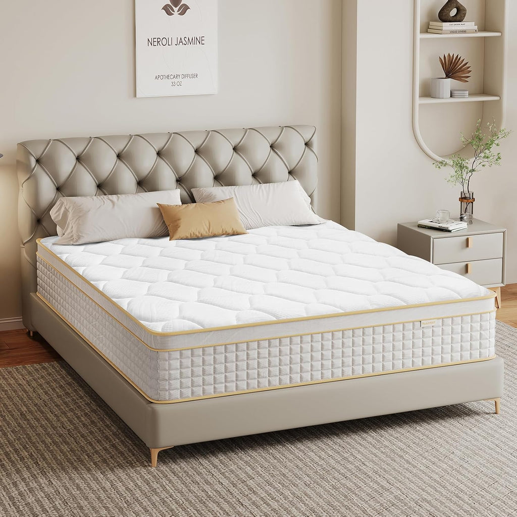 Queen Mattress - 12 Inch Hybrid Design with Memory Foam & Pocket Springs | Medium Firm, Pressure Relief