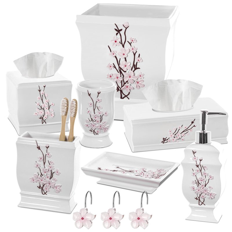Creative Scents Vanda White Trash Can 1.48 Gal / 5.6L - Decorative Designed Wastebasket - Durable Small Bathroom Trash Can - Waste Basket for Bathroom, Powder Room, Bedroom Or Living Room Decor