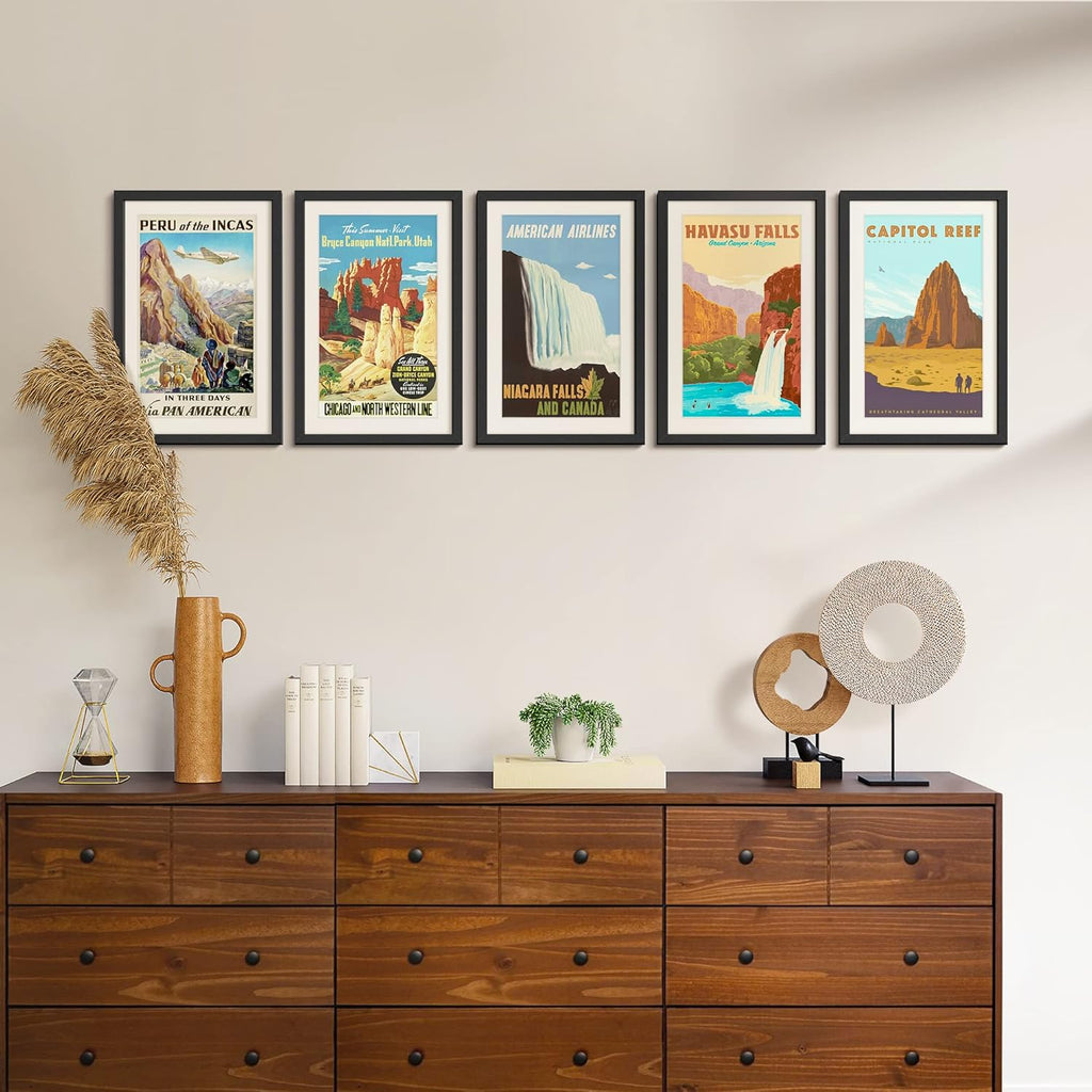 Upsimples 11x17 Picture Frame Set of 5 - Display 9x15 or 11x17 Photos | Stylish Black Wall Gallery