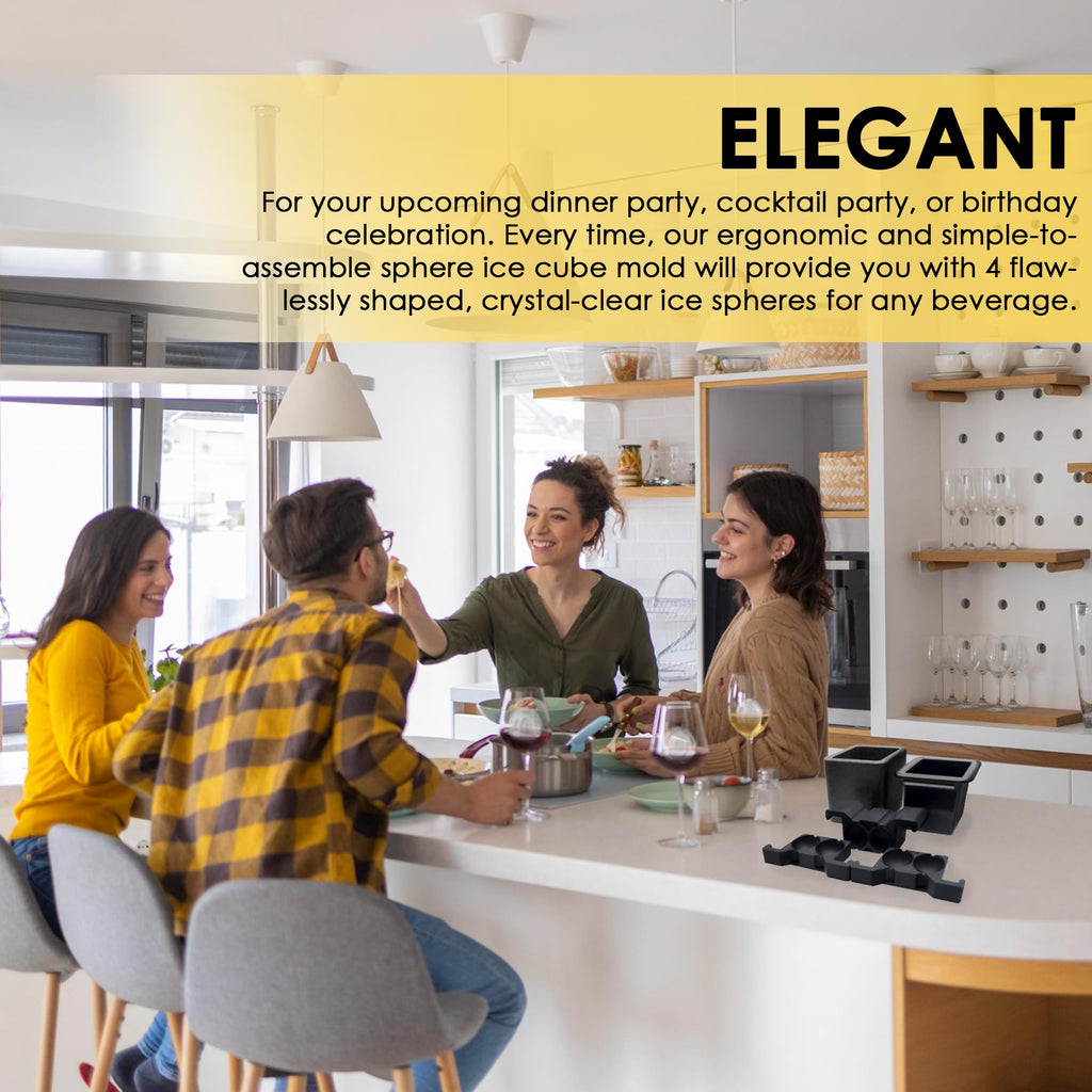 Cocktail Ice Molds Set of 4-2.5" Large Round Ice Cube Trays for Whiskey Rocks, Brandy, Bourbon, Cocktails, Fruit