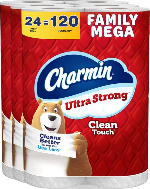 Charmin Ultra Strong Toilet Paper - Clean Touch, 24 Mega Rolls (Equivalent to 120 Regular Rolls)