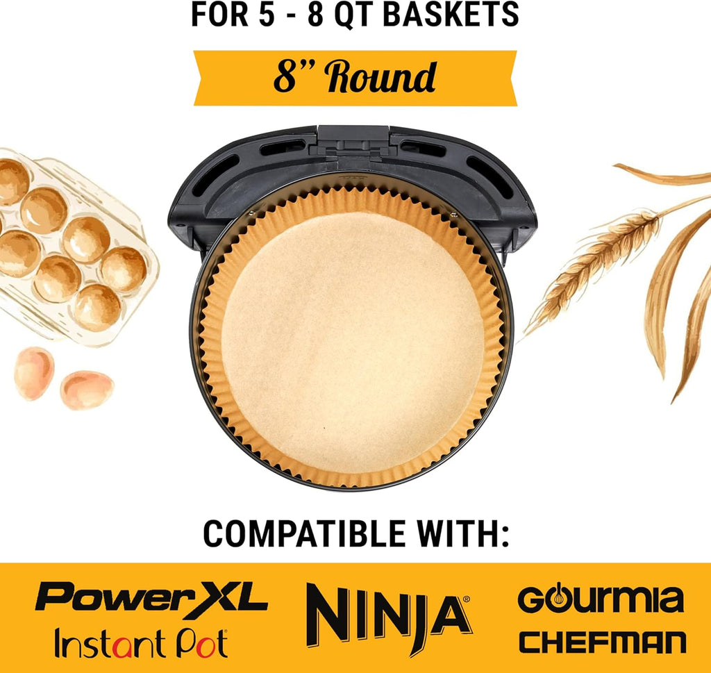 Baker's Signature 250 Pcs Air Fryer Liners - Non-Stick & Oil Proof for Easy Cleanup | 8 Inch for 5-8 Qt Baskets
