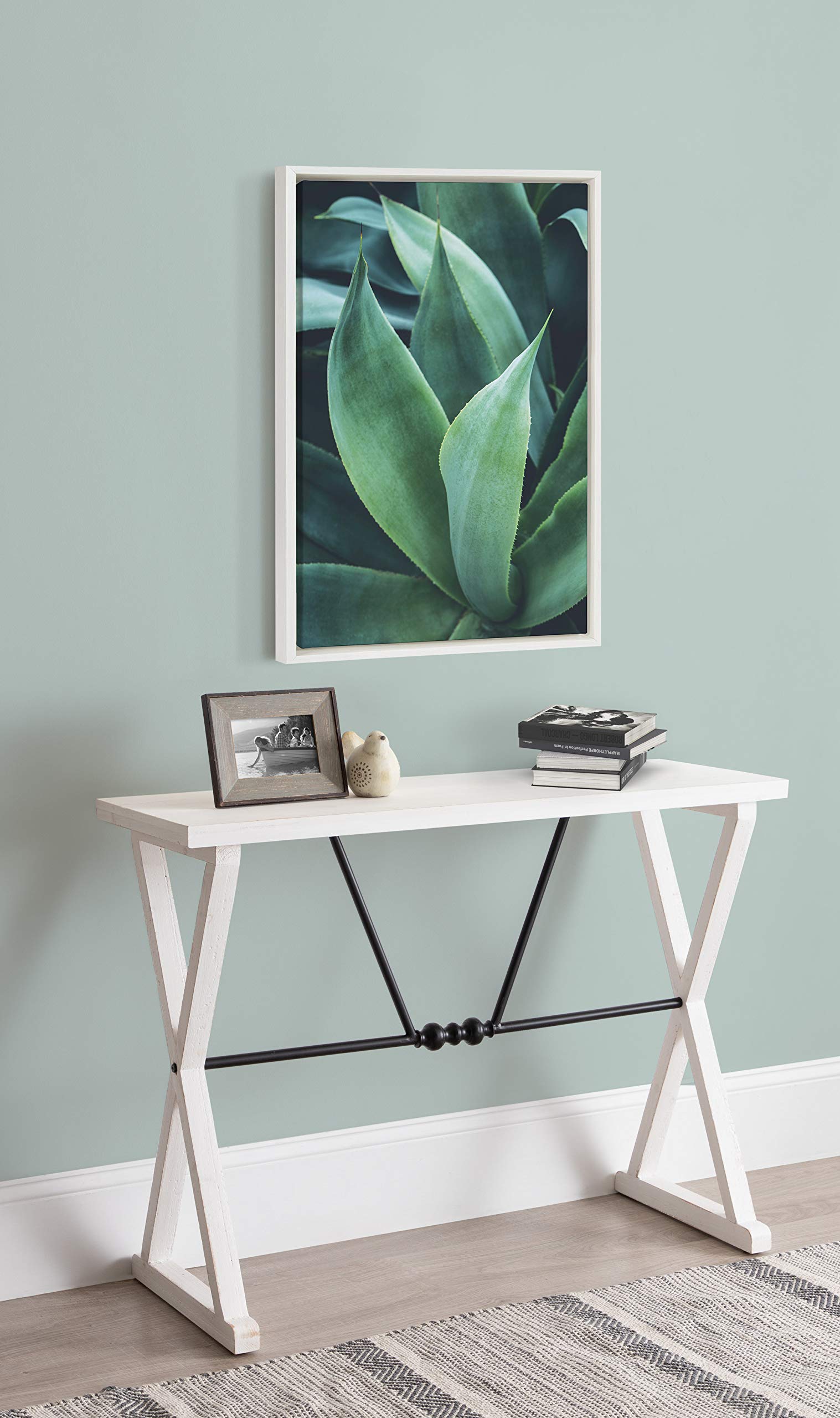 Kate and Laurel Sylvie Agave II Framed Canvas Wall Art by F2Images, 23x33 White, Modern Succulent Wall Decor