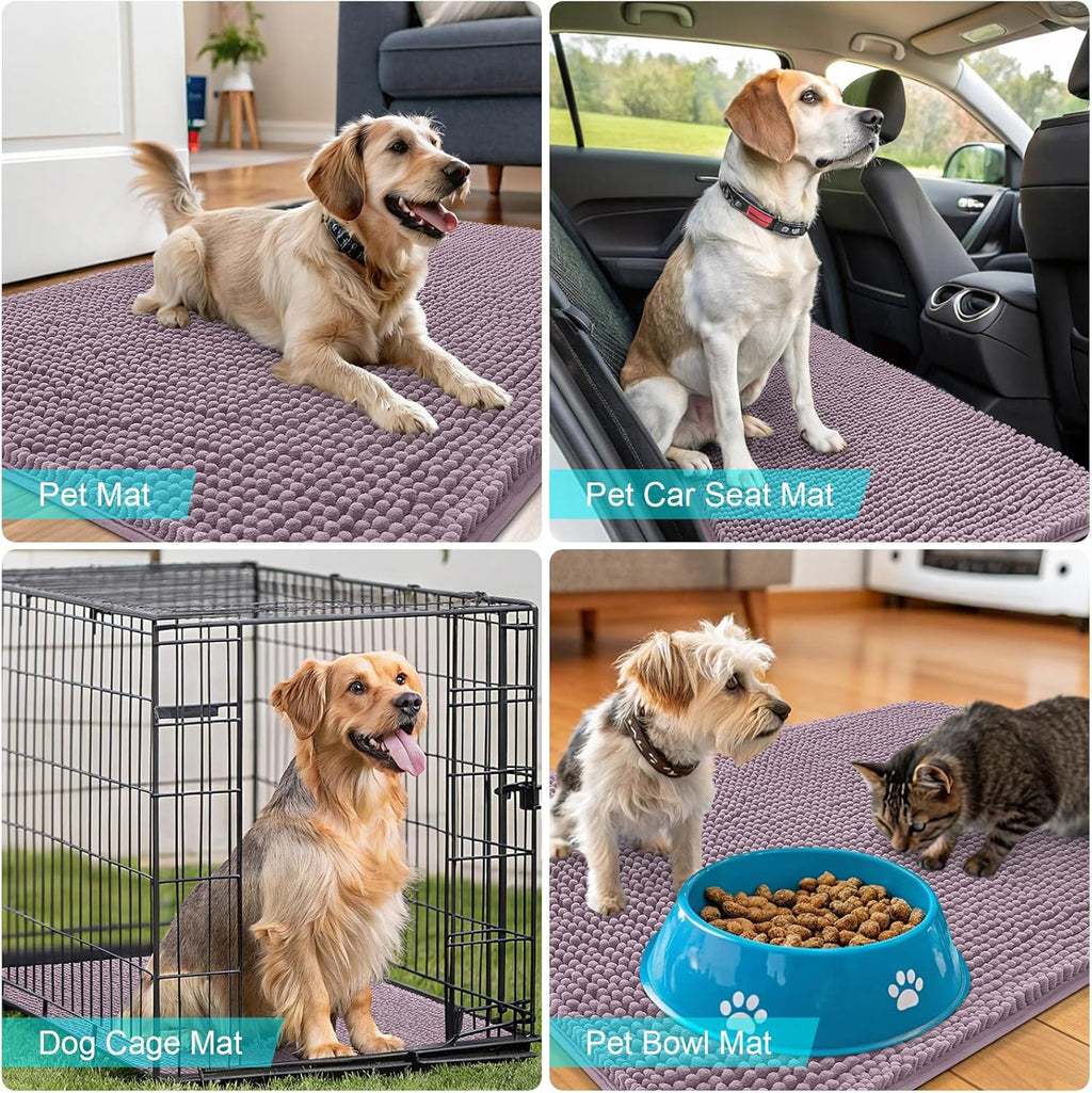 OLANLY Dog Door Mat - Absorbent Non-Slip Chenille Mat for Muddy Paws | Quick Dry, 50x30, Deep Plum