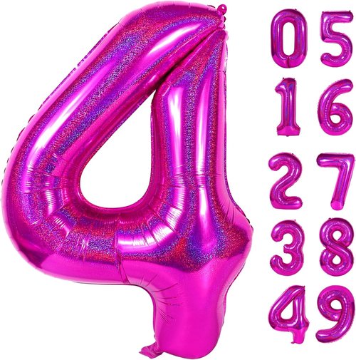 Laser Hot Pink Number 4 Balloon - 40 Inch Large Birthday Decoration for Girls' 4th Party