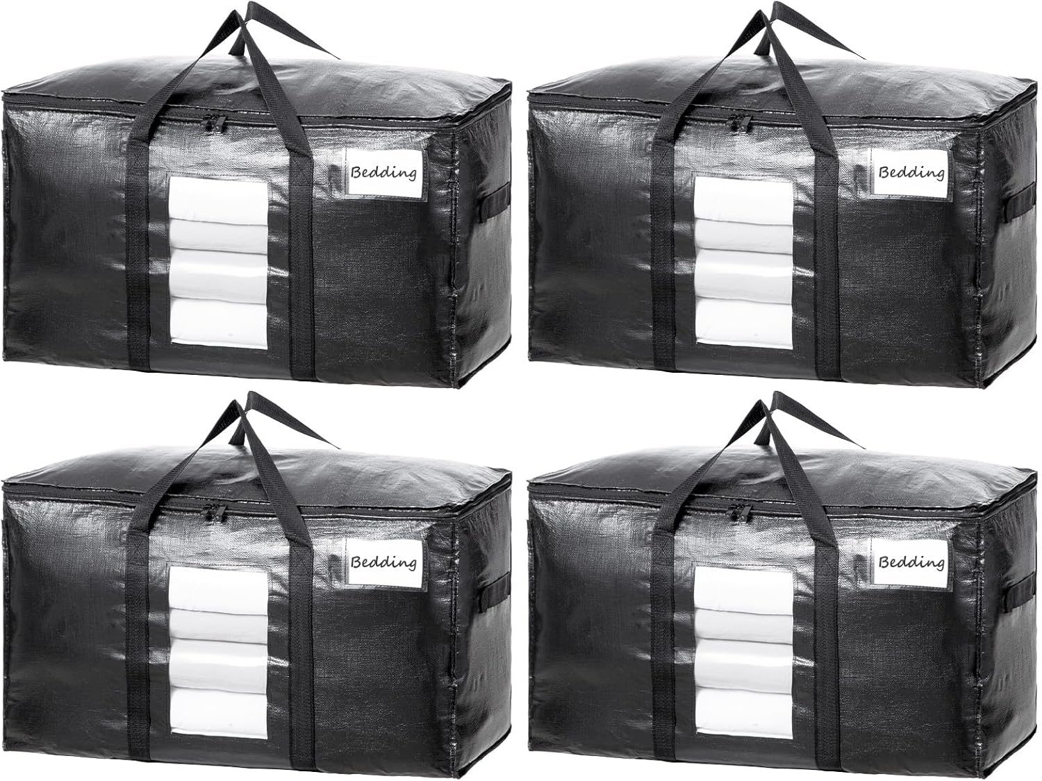 TAILI Extra Large Moving Bags - 4 Pack Heavy Duty Black Totes with Visible Window & Wrap Around Handles