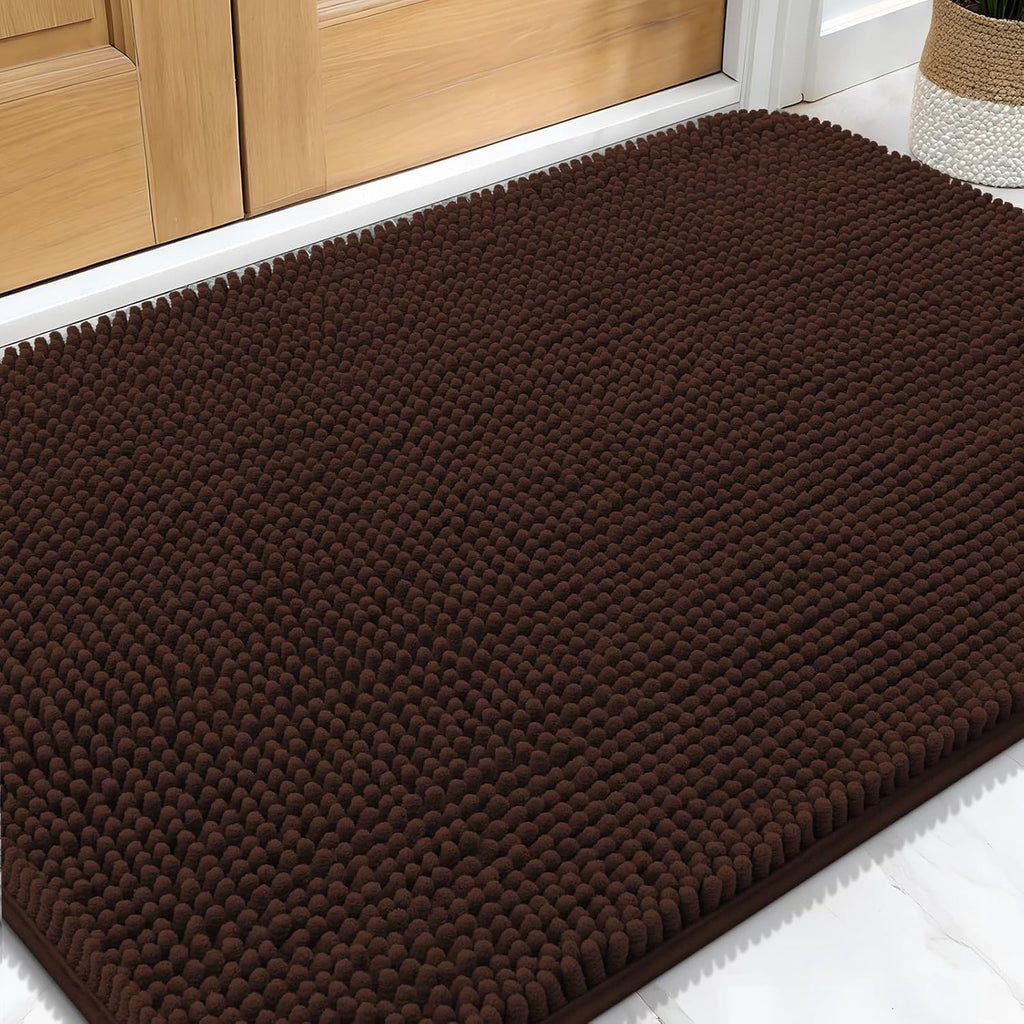 OLANLY Dog Door Mat - Absorbent Non-Slip Chenille Mat for Muddy Paws | 32x20 Inches, Brown