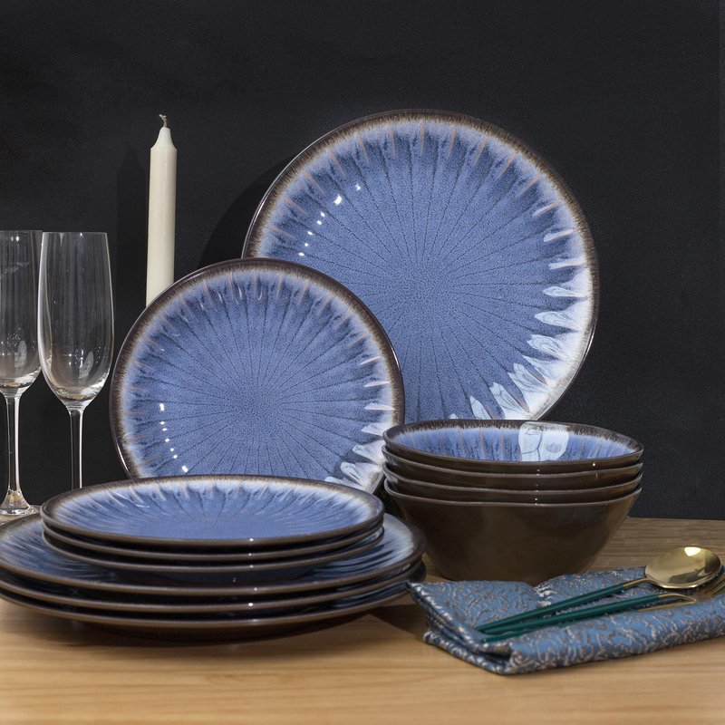 Gufaith Melamine Dinnerware Sets 12 Pcs, Plates and Bowls Sets, Melamine Plates, Outdoor Dishes Sets, Unbreakable Dinnerware, Serving Dishes for Entertaining, Dishwasher Safe, BPA Free (Classic Blue)