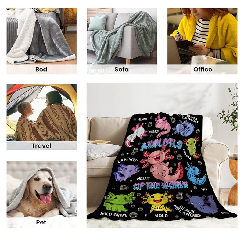 Axolotls of The World Throw Blanket,Axolotls Blanket Gifts, Ultra Soft Lightweight Flannel Blankets Warm Fuzzy Cozy Plush Blankets for Couch Sofa Bed Living Room,Kids Size-40"x50"