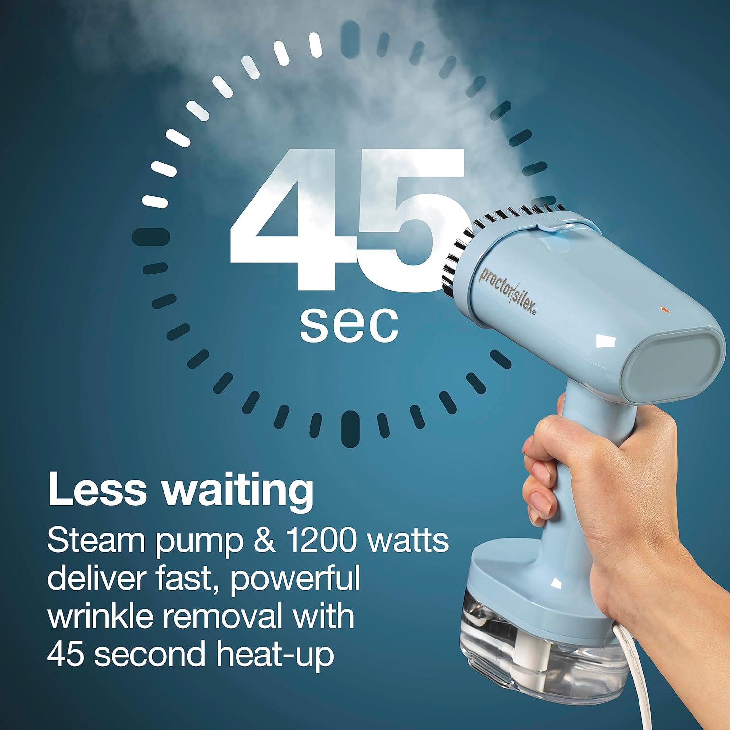 Proctor Silex Travel Iron & Garment Steamer - Portable 1200W, Ready in 45 Seconds, 7-Minute Use, Blue