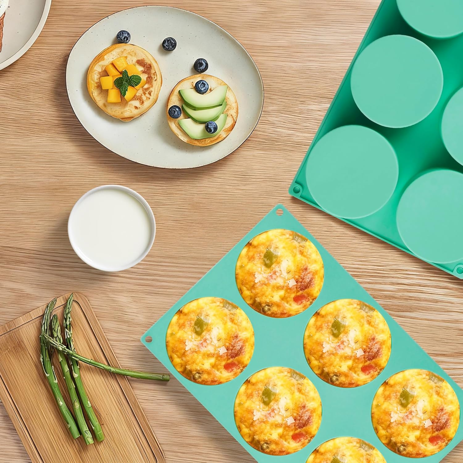 Skiennix 4-Inch Round Silicone Baking Mold - Non-Stick 2-Piece Muffin Top Pan | 6-Cavity for Breakfast Sandwiches