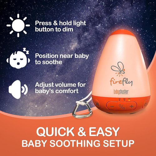 Baby Shusher Firefly Baby Soother - Nightlight & White Noise Machine for Crying Babies, USB Rechargeable