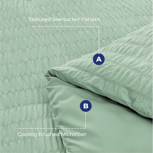 HYMOKEGE Queen Comforter Set - Sage Green Seersucker 7-Piece Luxury Bedding Set | All-Season Comfort