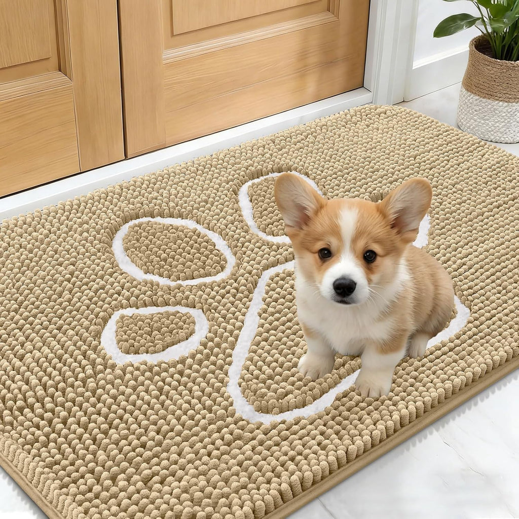 OLANLY Dog Door Mat - Absorbent Non-Slip Mud Mat for Paws | Quick Dry Chenille 24x16, Beige
