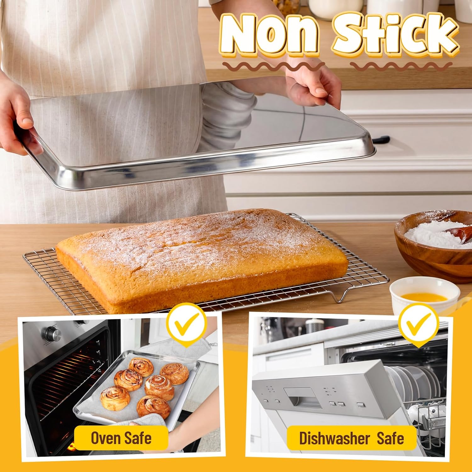 Skiennix Stainless Steel Baking Pans Set - Heavy Duty Non-Stick Cookie Sheets | 16/18/20/24 Inch