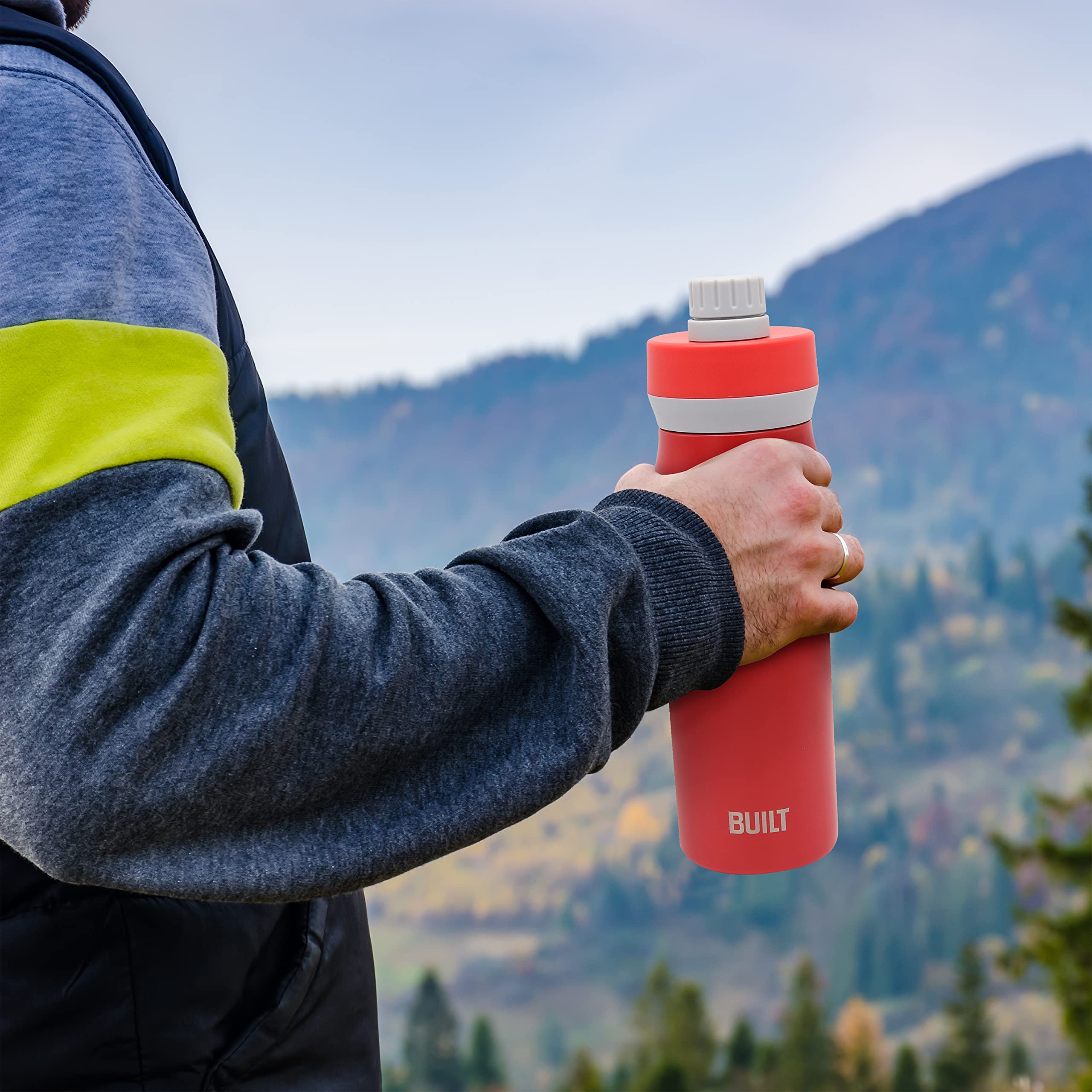 Built 20 Oz Stainless Steel Tumbler With Chug Lid - Double Wall Vacuum Insulated Drinking Cup For Hot or Cold Beverages, Leak Proof - Fits Cup Holders, Dishwasher Safe (Red)