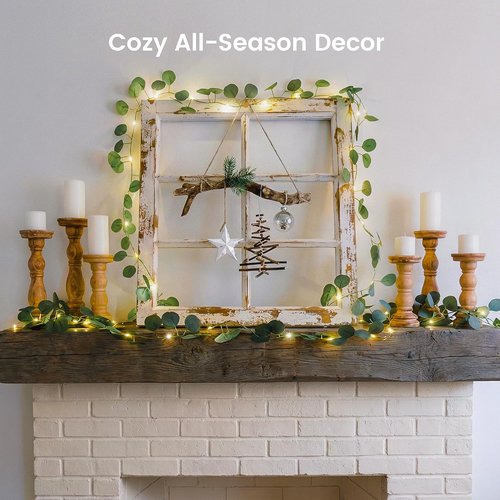 Eucalyptus Garland | 40 LED Fairy Lights with Remote & Timer - Dual Power (USB/Battery), IP44 for Cozy Home Decor