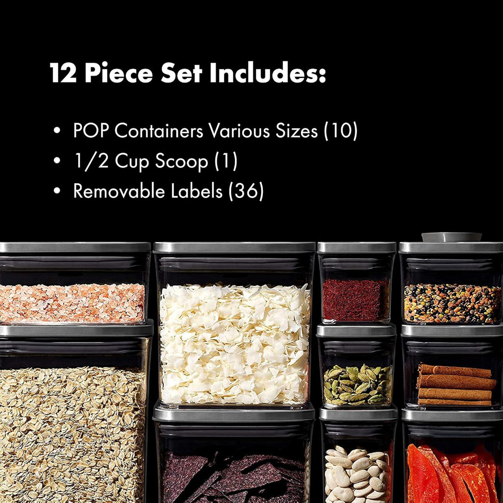 OXO SteeL 12-Piece POP Container Set - Airtight Food Storage Solution for Freshness