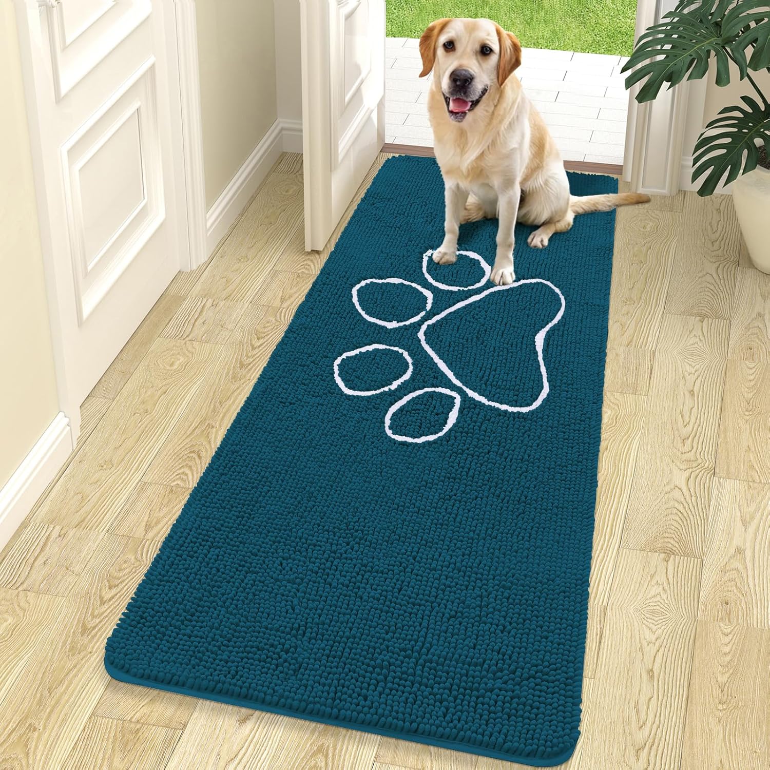 OLANLY Dog Door Mat - Absorbent Non-Slip Mud Mat for Muddy Paws | 70x24, Atlantic Blue, Quick Dry Chenille