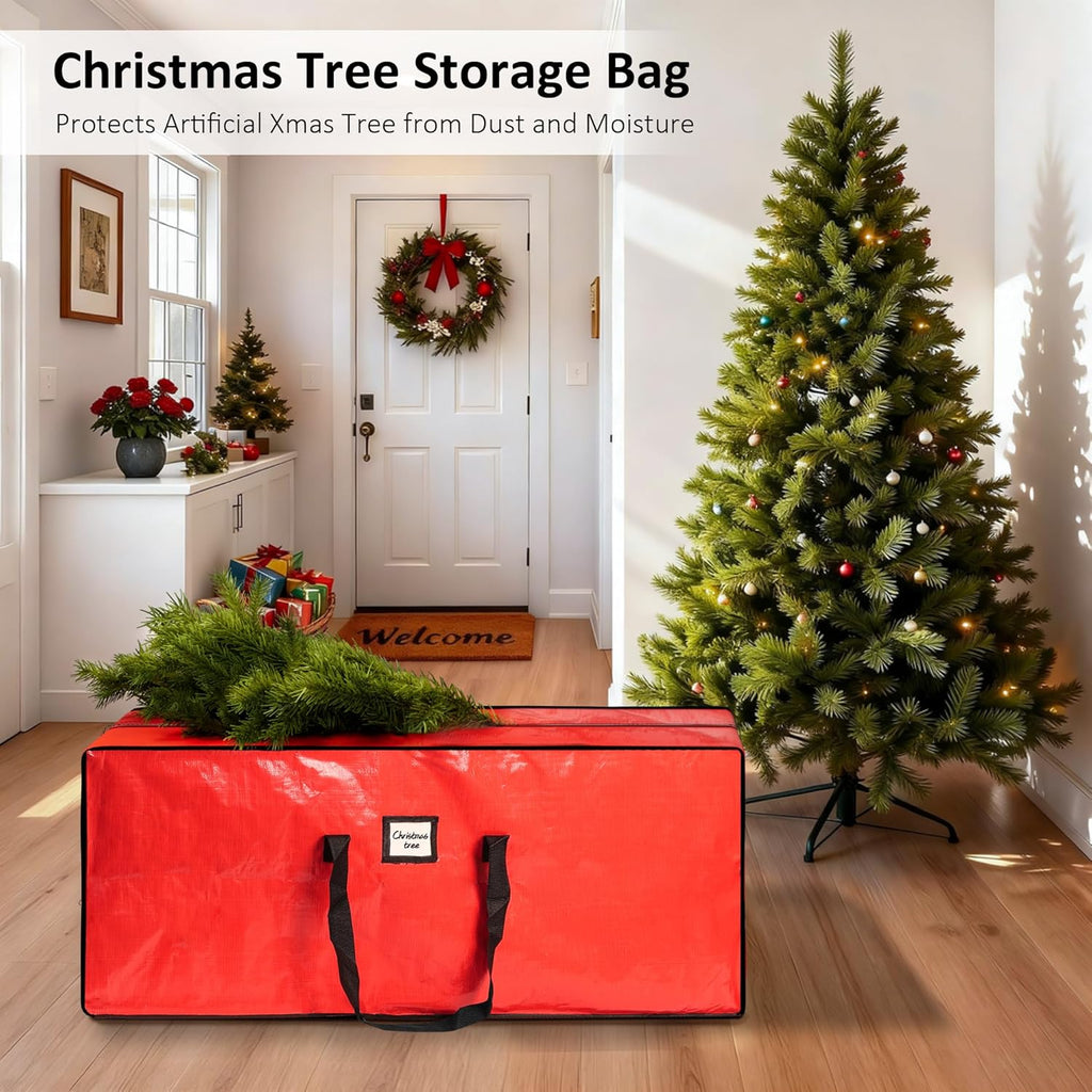 Skiennix Christmas Tree Storage Bag - Waterproof Protection for 7.5 ft Artificial Trees | Durable Handles & Zippers, Red