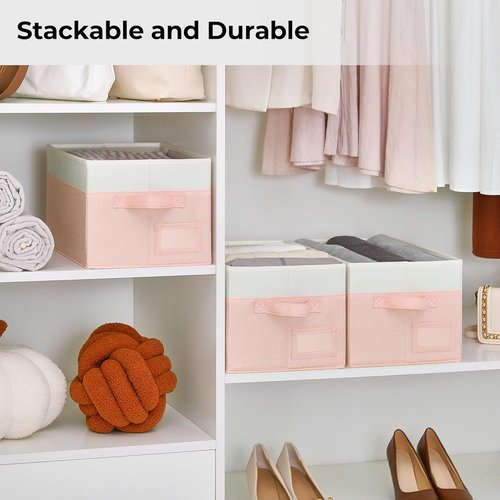 Granny Says Storage Baskets - Decorative Fabric Bins for Organizing | Medium Pink & Ivory, 3-Pack