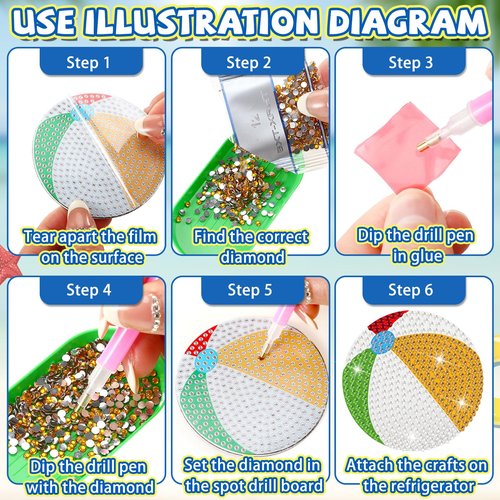 Tellegloww 24 Pcs Refrigerator Diamond Painting Magnets Sea Beach Diamond Art Magnets Kits Tropical Hawaiian Fridge Stickers for Adults DIY Home Decor(Ball)